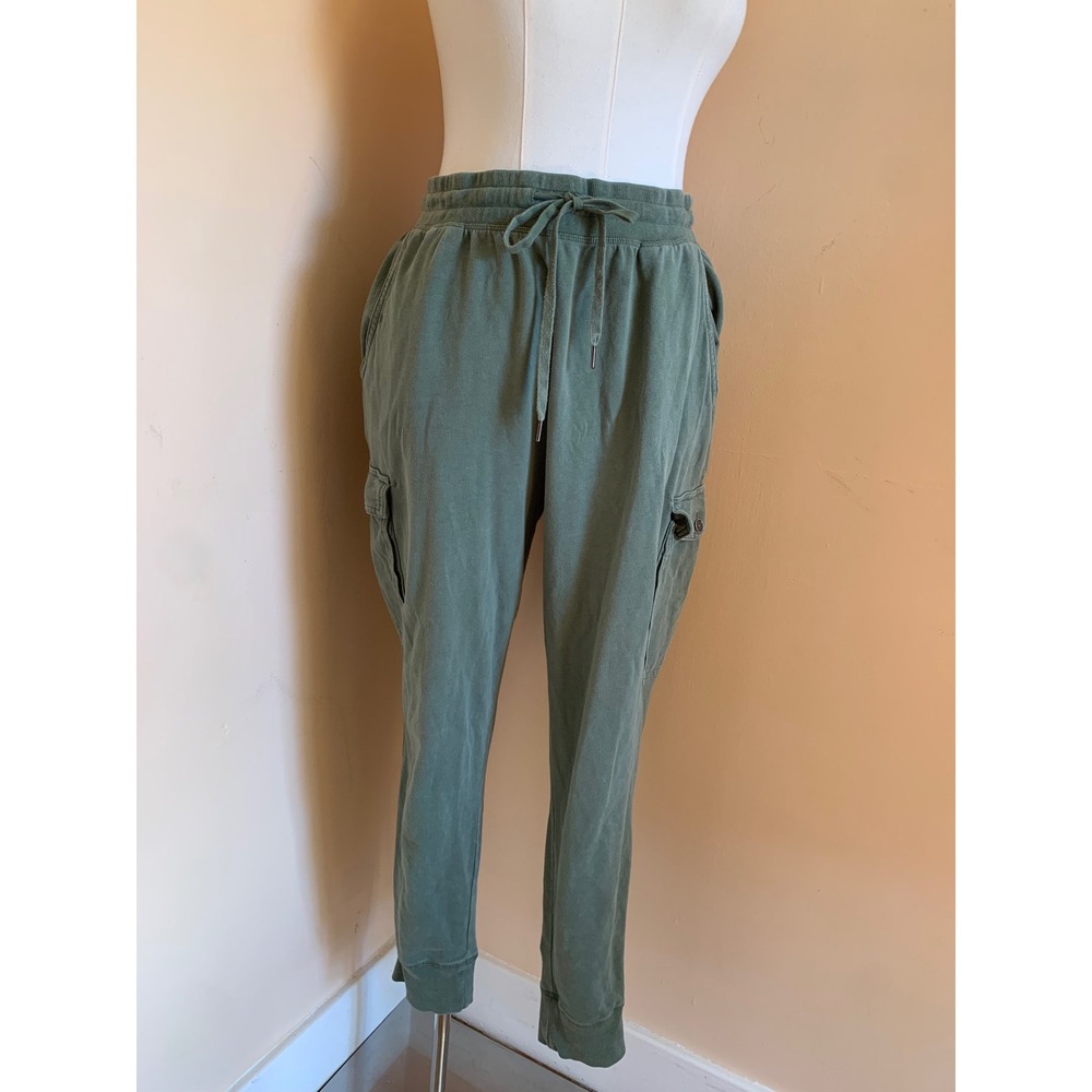 Time and Tru Womens Cargo Jogger Pants Green Cotton Knit Size L Casual